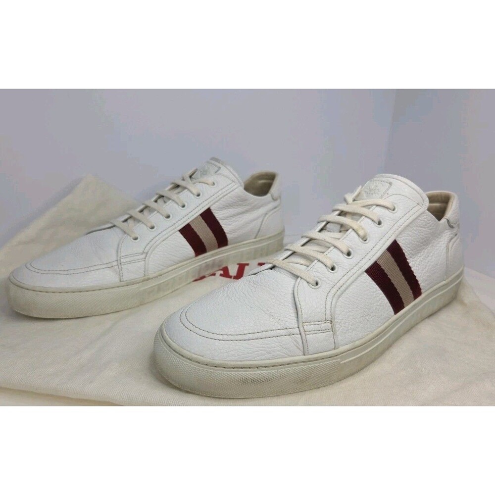 Men's Bally 'Presna' Low Top Sneaker White Calfskin Leather US 13 D Dust Bag EUC